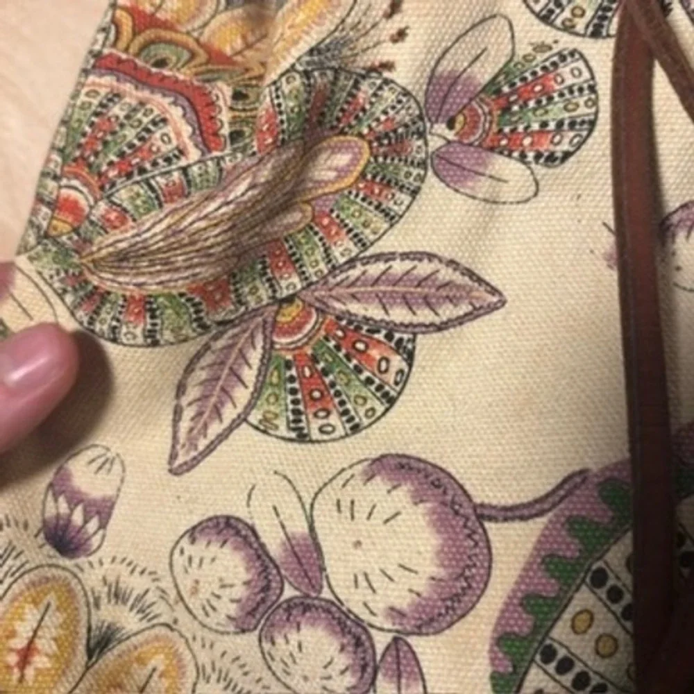 Lucky Brand Backpack Multicolor Floral Suede Canvas Drawstring Boho Skool Laptop